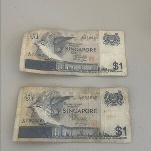 Vintage Singapore Banknotes Lot of 2 $1 Each